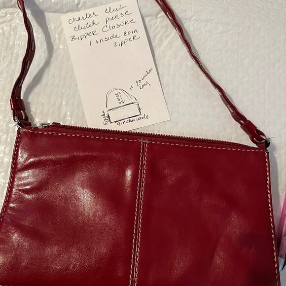 Charter Club Clutch purse.  Zipper closure. 1 inside zipper pouch. Cranberry - Picture 11 of 12